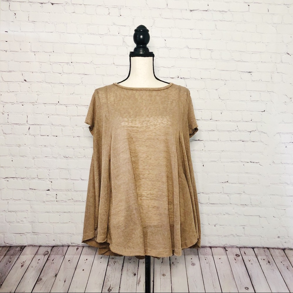Easel Brown Sheer Knitted Top Size S